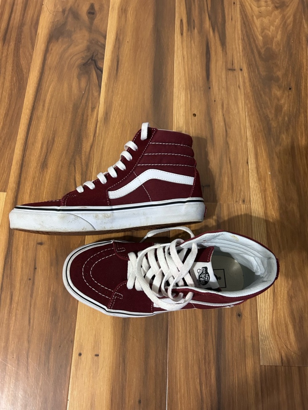 Vans Maroon & White Sk8-Hi Canvas Sneakers